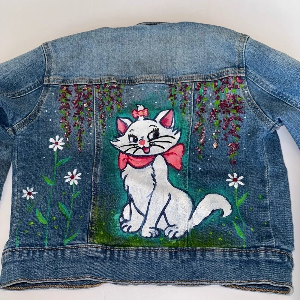 hand painted denim jacket Marie (The Aristocats) kids size 8